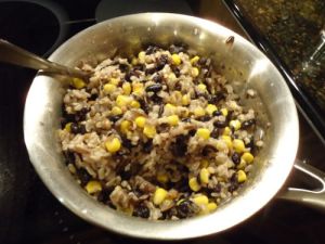 Beans, rice and corn
